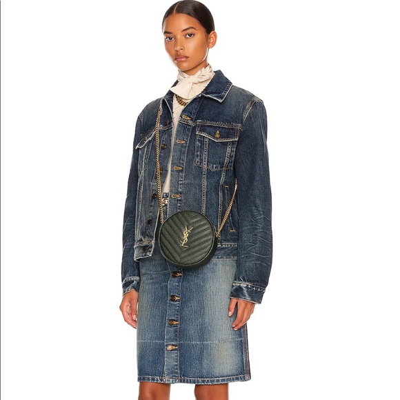 NWT SAINT LAURENT YSL Round Jade Vinyle Chevron Loulou Camera WOC Crossbody Bag - Picture 2 of 10